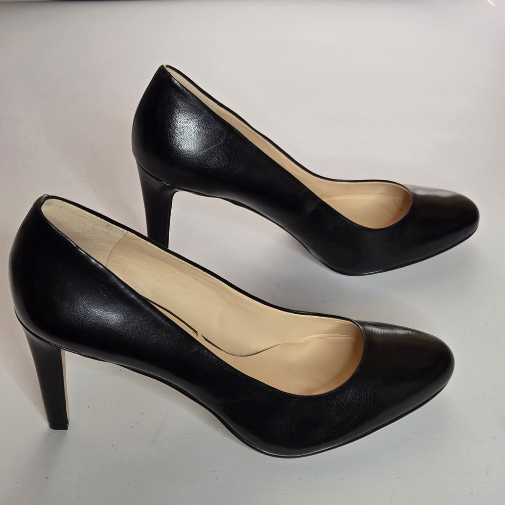 Nine West Handjive Almond Toe Black Leather 4" Pumps Heels Size 10 - Picture 3 of 10